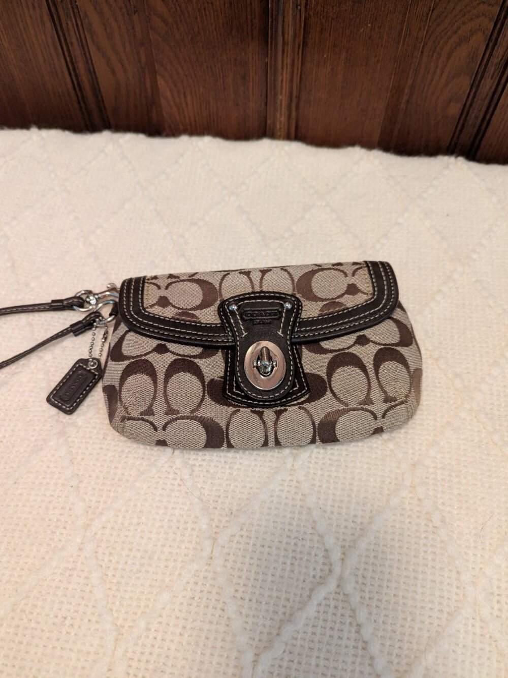 Coach Brown/tan turnlock Wristlet